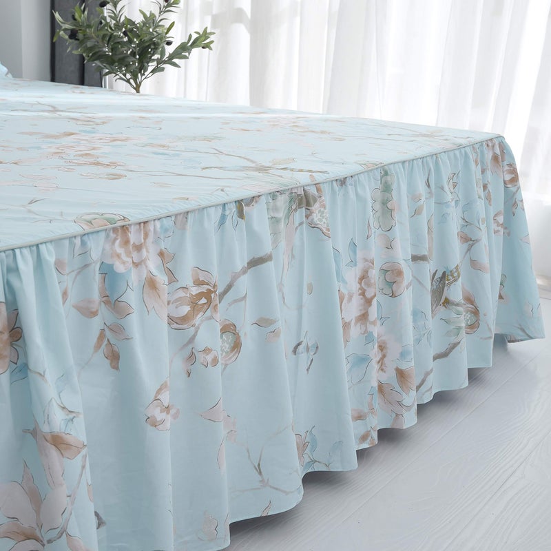 FADFAY Farmhouse Floral Bedding Shabby Blue Bird Print French Countryside Chic Bedding Set Luxury Bedskirt Collections 800 Thread Count 100% Egyptian Cotton, 4 Piece-King Size - Image 3